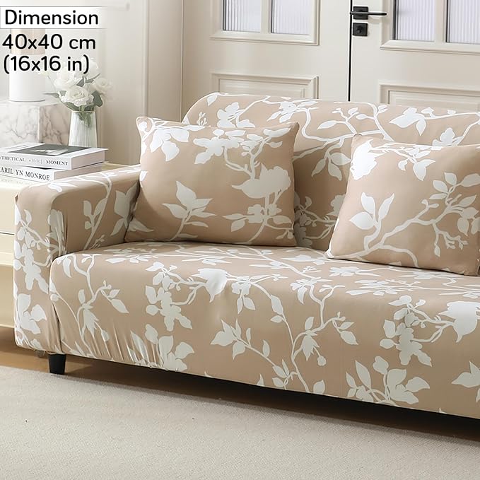 Waterproof & Quick-Dry Quilted Sofa Cover with Pockets on Armrest, Buff Brown Sillehoute Floral