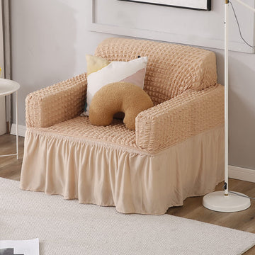 Beige Elastic Turkish Bubble Frill single sofa cover