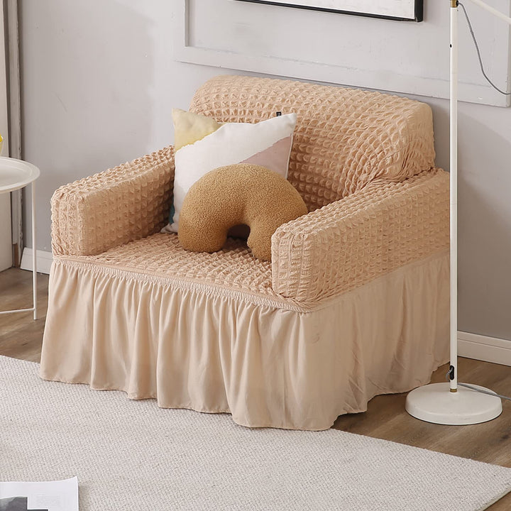 Beige Elastic Turkish Bubble Frill single sofa cover
