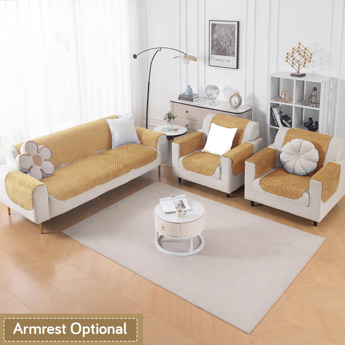 Quilt Classic 5-Seater Sofa Cover (3+1+1), Yellow
