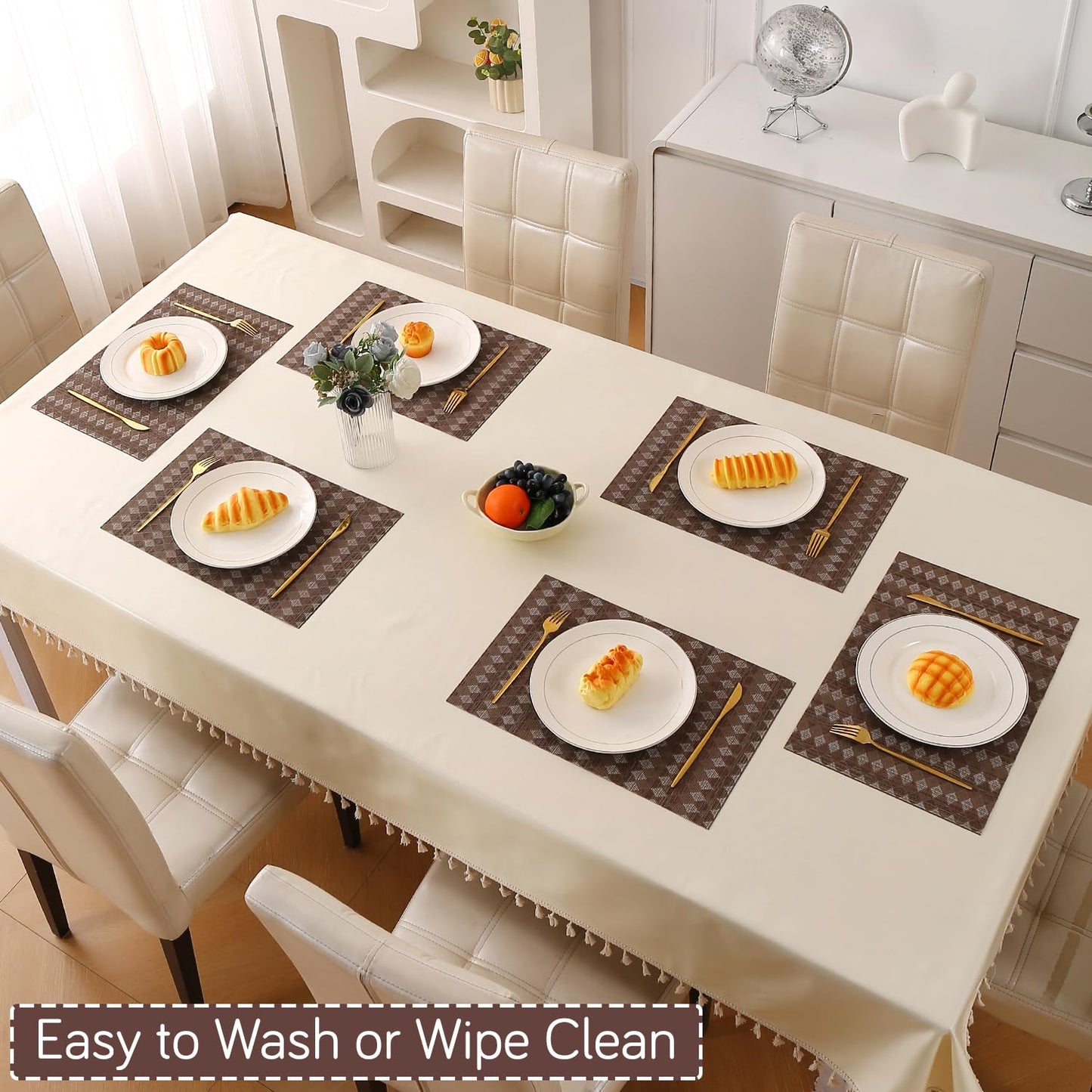RhombusEcho Washable PVC Mats for Dining Table - Taupe Brown