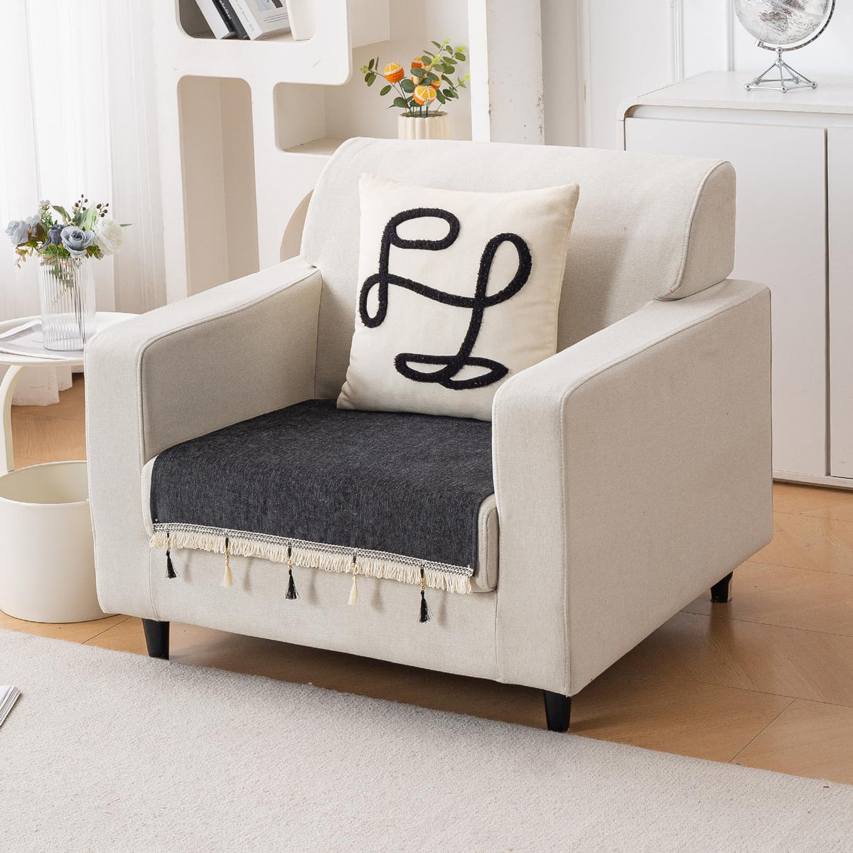 Serenity Tassel Chenille Sofa Cover with Tassel – Midnight Graphite