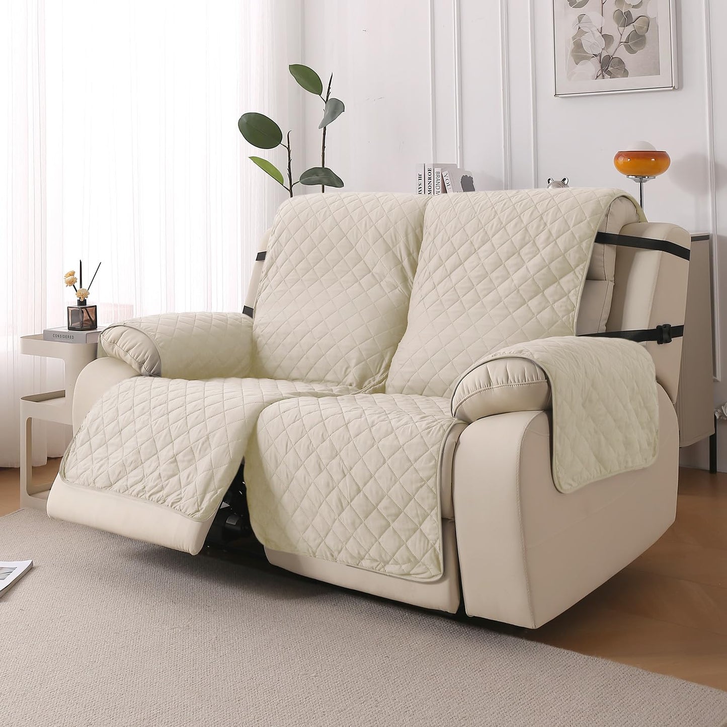 UrbanQuilt Recliner Sofa Slipcover Mat with Dual Belt for 1/2/3 Seater - Cream