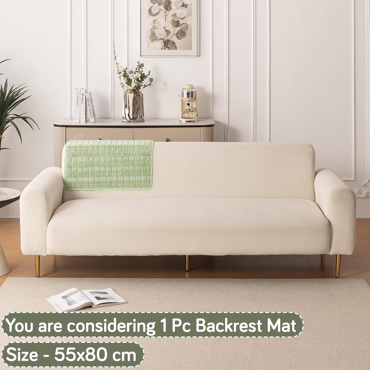 'Plush Haven' Premium Anti Slip Sofa Cover Mat, Pastel Green