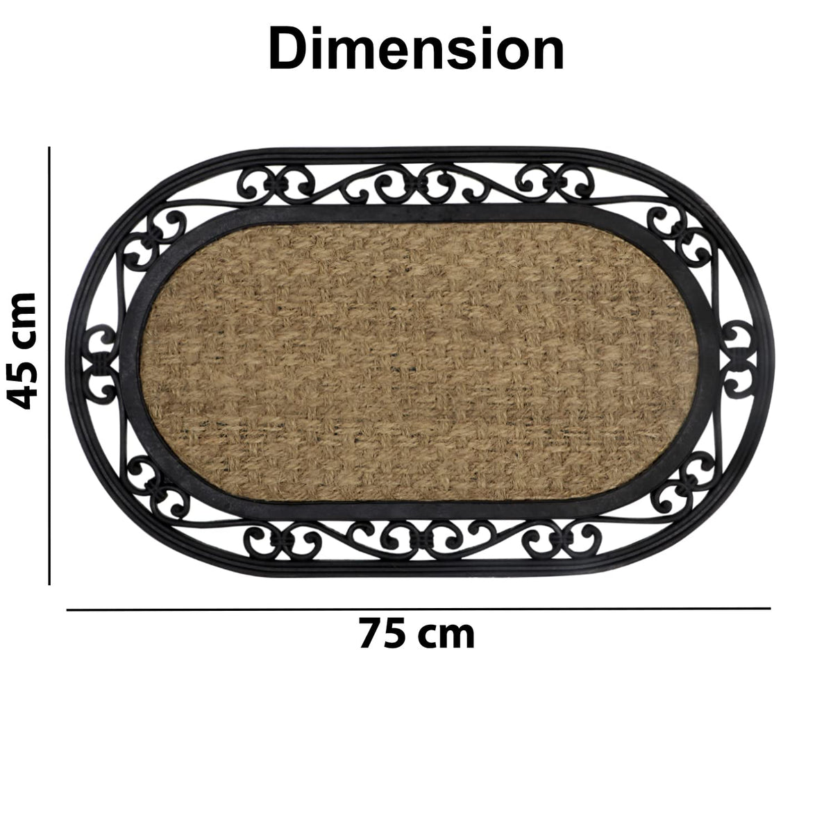 Natural Rubber Coir Doormat with Designer Border, Anti-Slip Rubber Backing, 45x75 cm