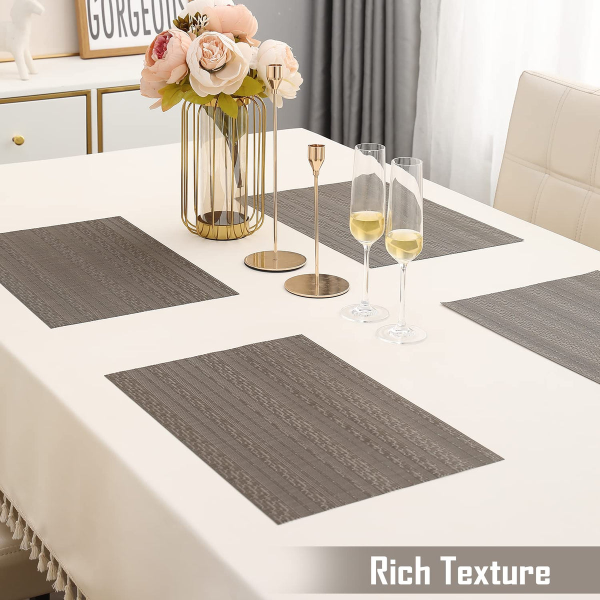 PVC Dining Table Mats, Shadow Grey