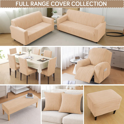 200gsm Knitting Jacquard Sofa Cover 1/2/3/4 Seater Fully Covered, Blush Beige