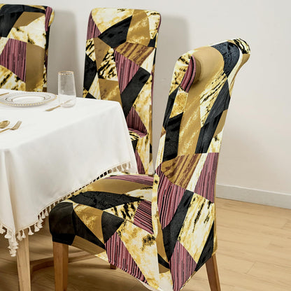 PolySpandex 140gsm High Back Dining Chair Cover Set of 1/2/4/6, Wine Abstract Geometry
