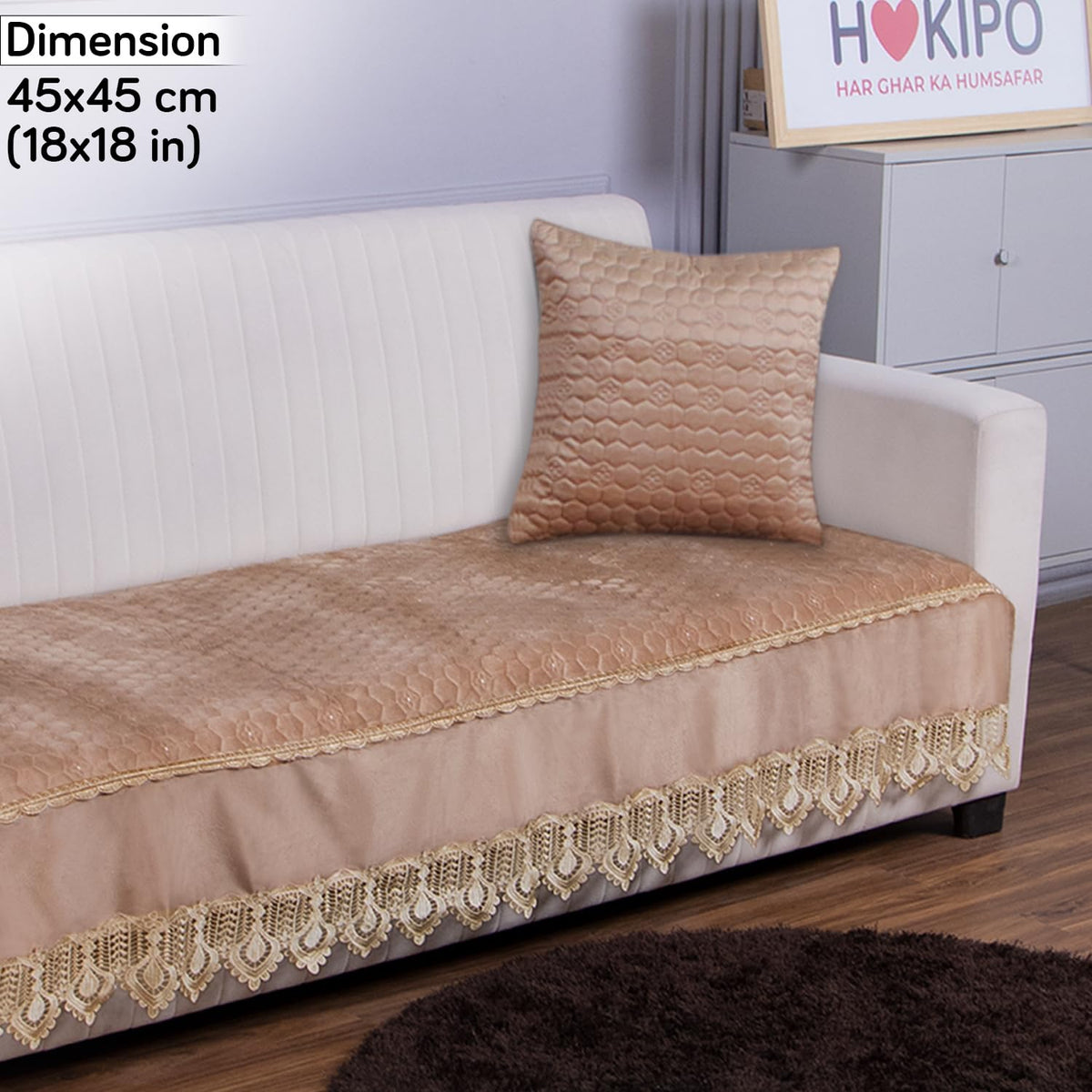 Buy Light Brown colour Zippered Hexagonal Texture Velvet Sofa Pillow Covers