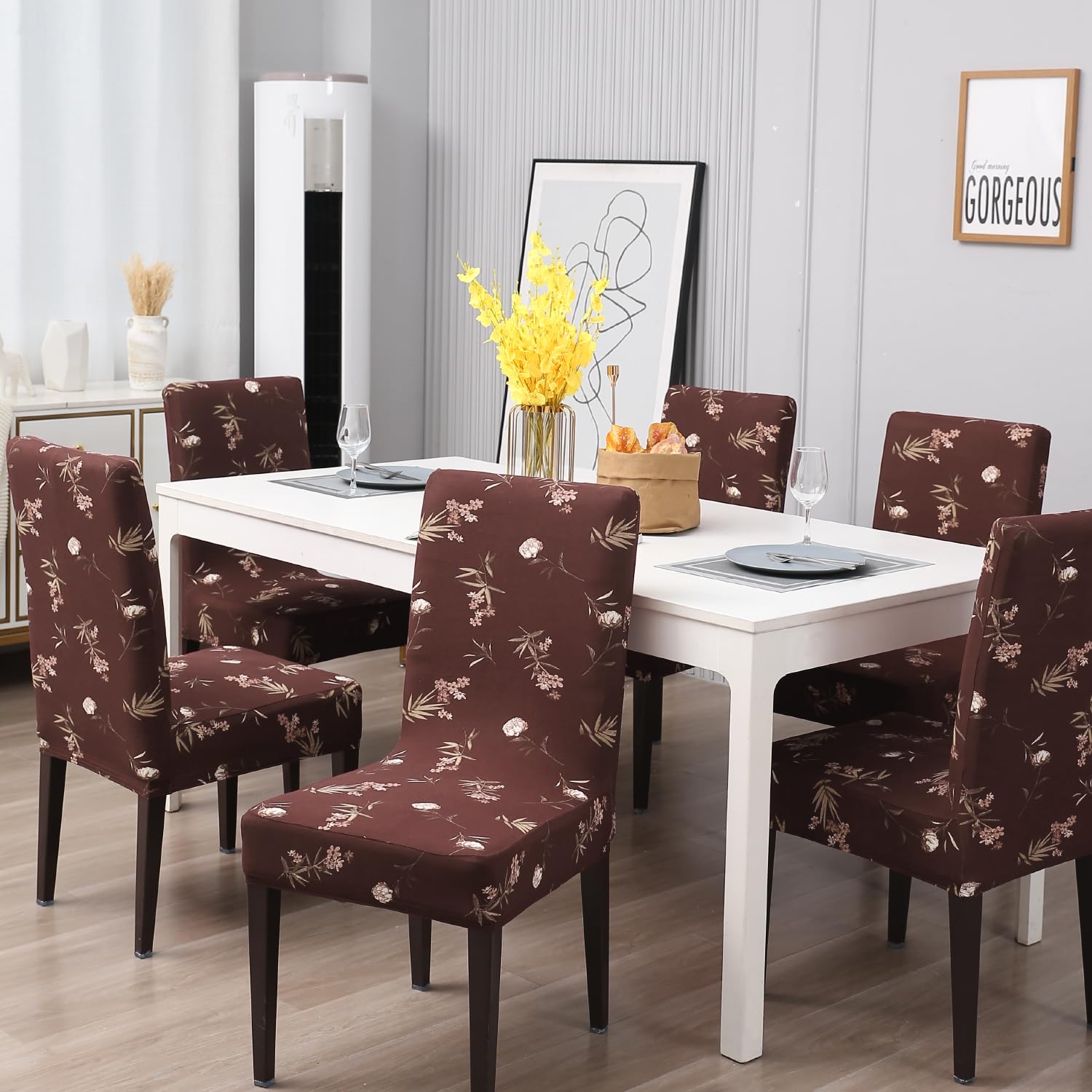 Brown Colour Fully fitted dining chair cover set | Hokipo