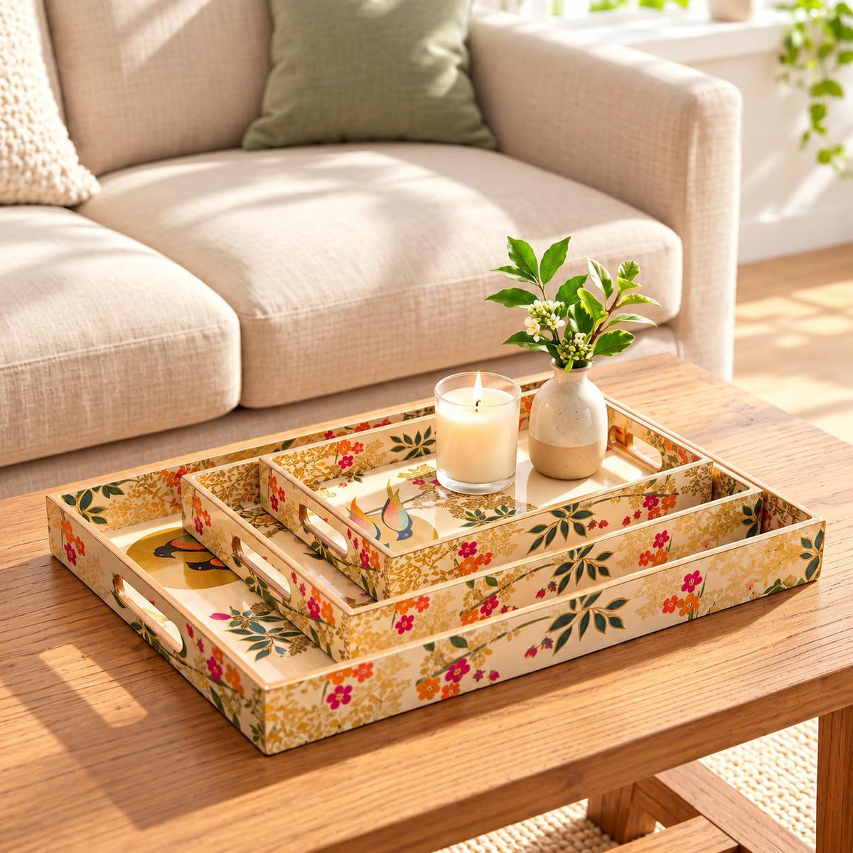 HOKIPO Serving Tray Set of 3, Engineered Wood, Sunhere Parinday - image 6