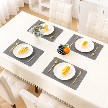Modern Weaves Royal Luxe Faux Leather Mats for Dining Table - Charcoal Grey