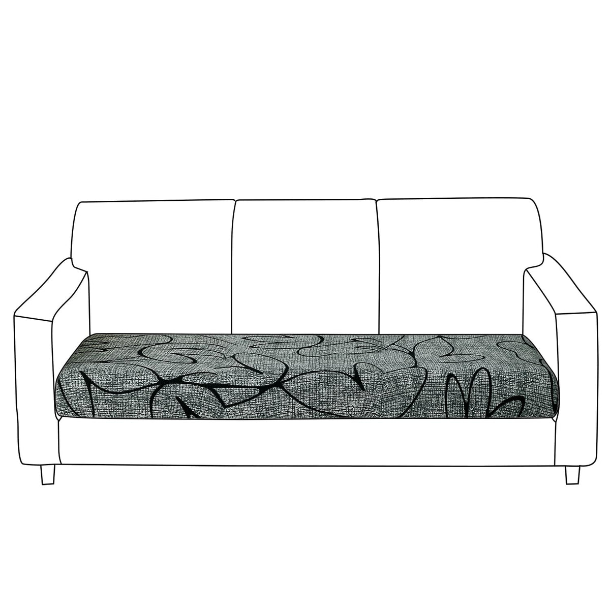 140 GSM Stretchable Printed Elastic Sofa Cushion Seat Cover for 1 /2 /3 Seaters / Pieces for Sofa, Intense Grey Abstract Floral