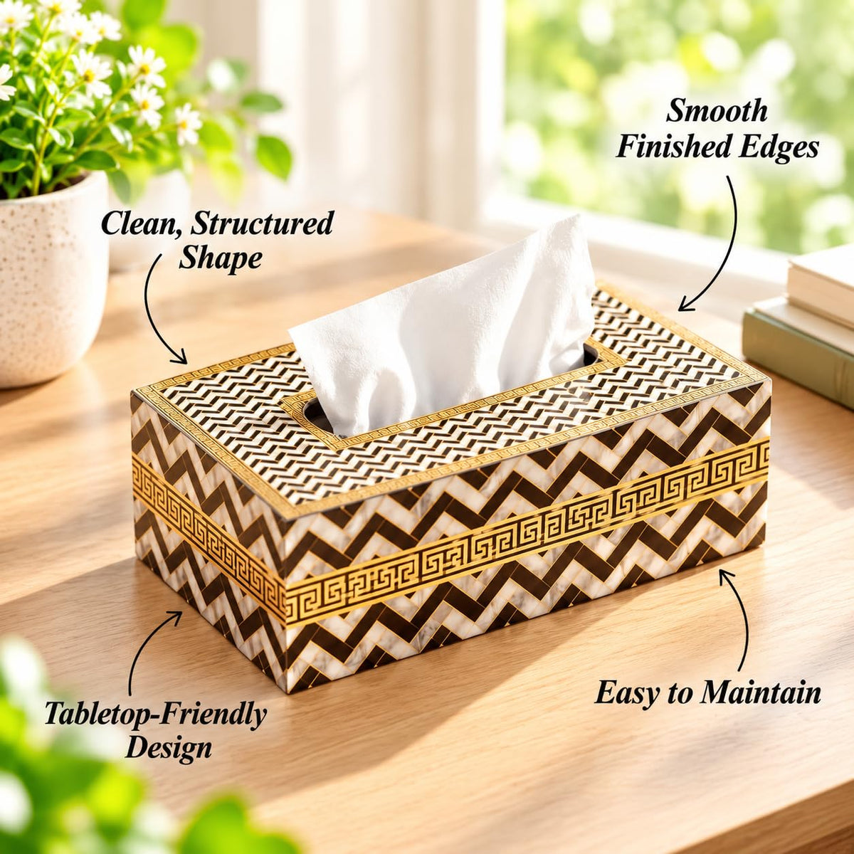 HOKIPO Tissue Box Holder, Rectangle, Engineered Wood, Noir Chevron - image 6