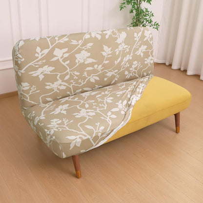 Elira Series Stretchable Elastic Armless Sofa Cover – 140 GSM, Futon Slipcover, Easy Fit, Buff Brown Sillehoute Floral