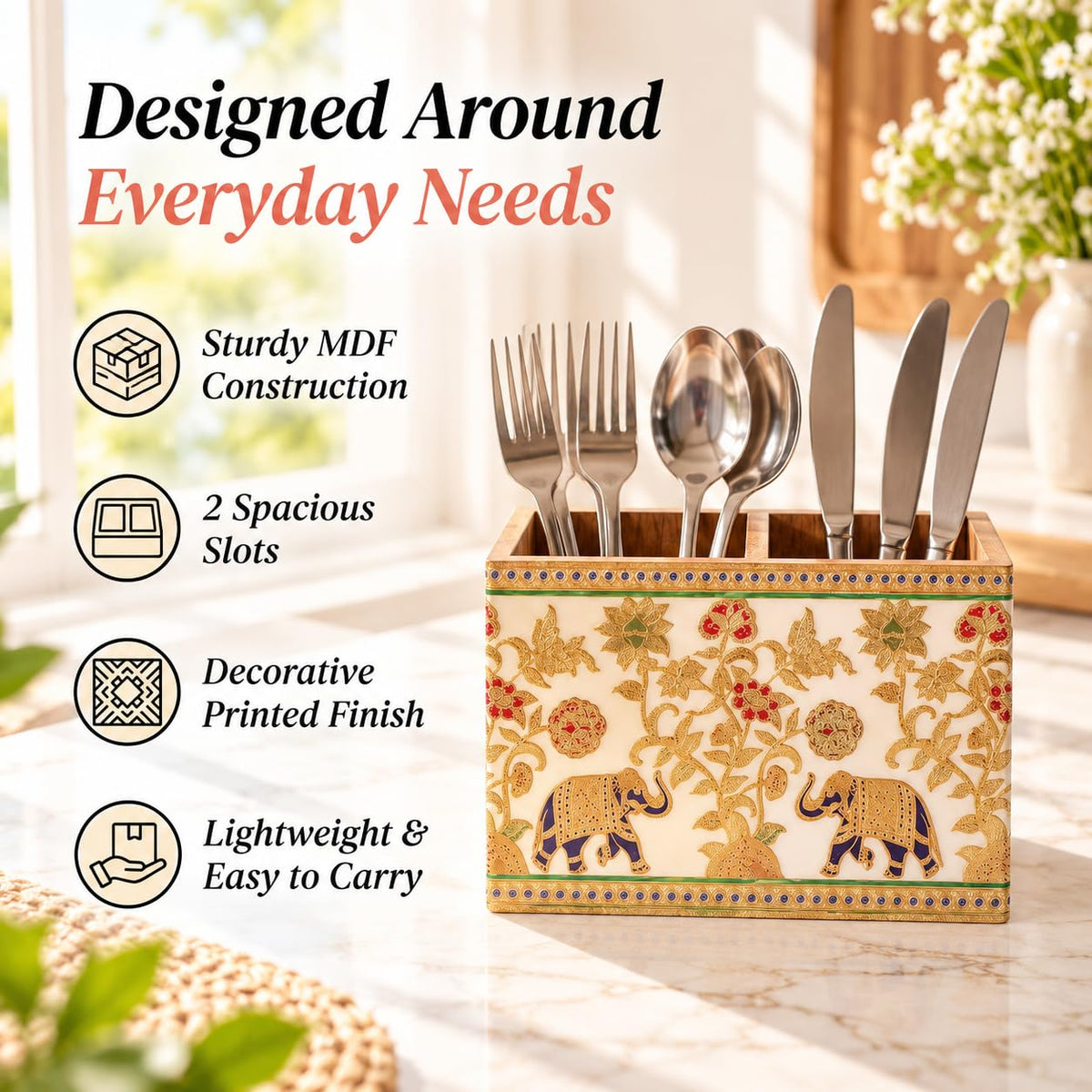 HOKIPO Cutlery Holder for Dining Table, Engineered Wood, Royal Gulistaan - image 8