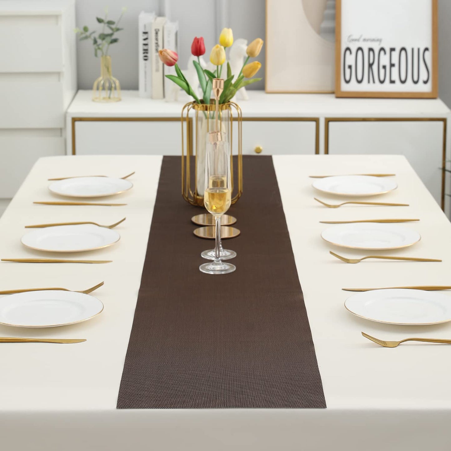 PVC Table Runner, Brown