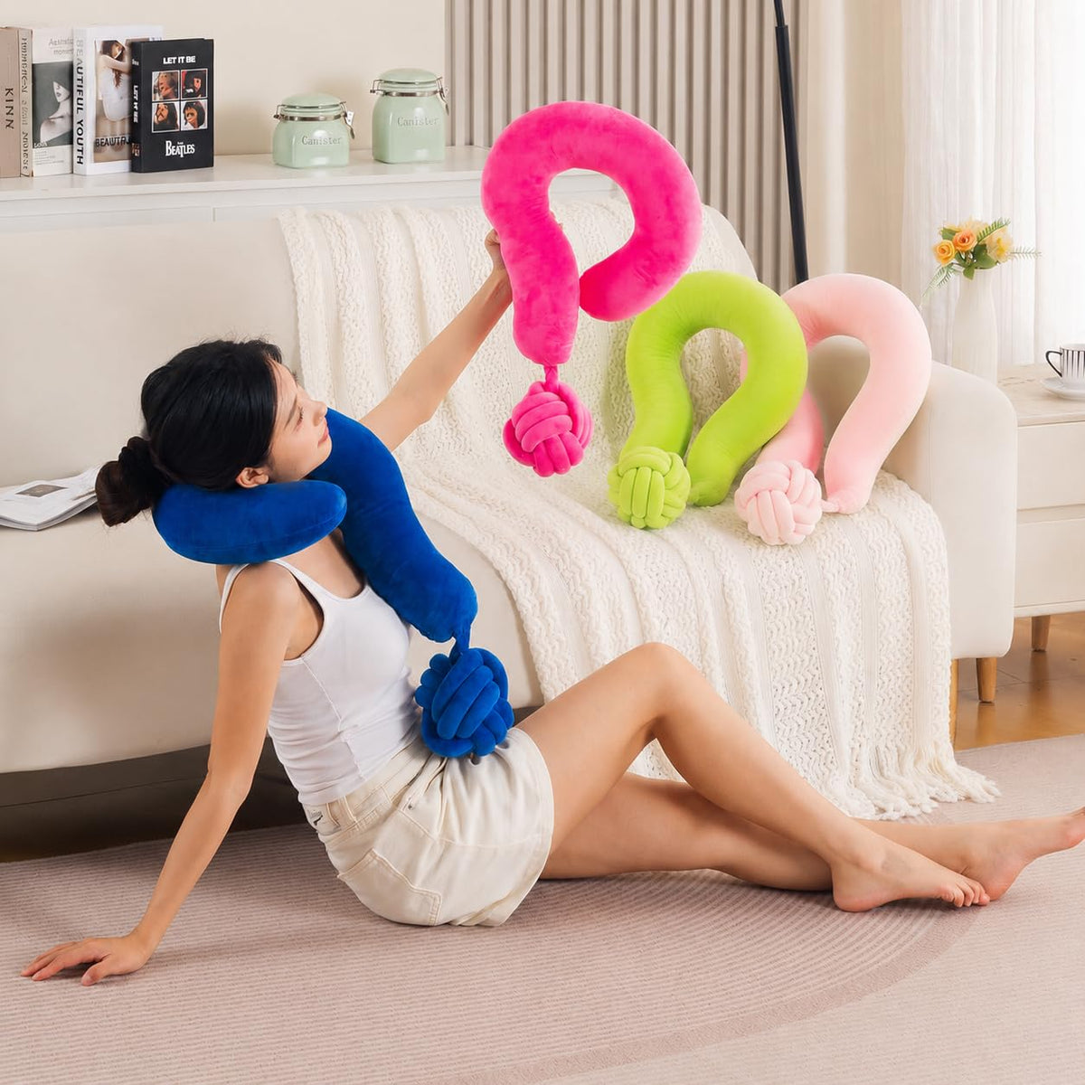 HOKIPO Large Question Mark Neck Pillow for Travel & Home, Green