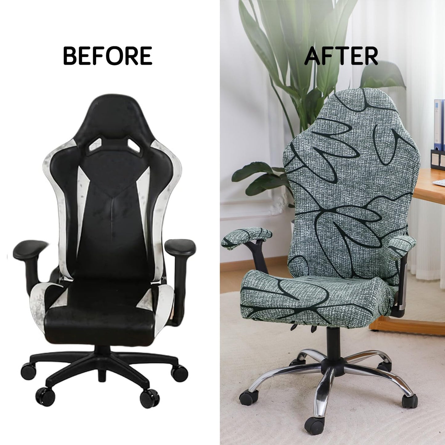 HOKIPO Gaming Chair Seat Cover Elastic Computer Rotating Chair, Intense Grey Abstract Floral