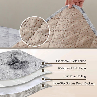 Quilted, Waterproof and Anti-Slip Sofa Cover Mat, Abstract Pale Grey