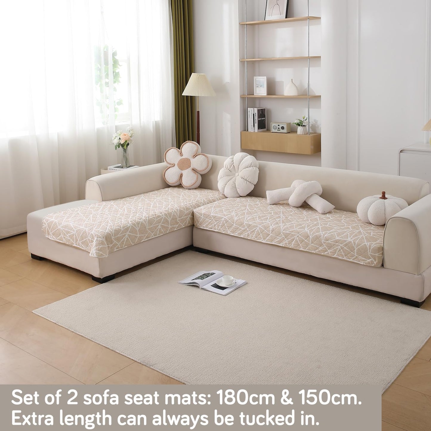 HOKIPO Waterproof Printed Quilted Quick Dry L Shape Sofa Seat Cover Mat, Beige Abstract Geometry