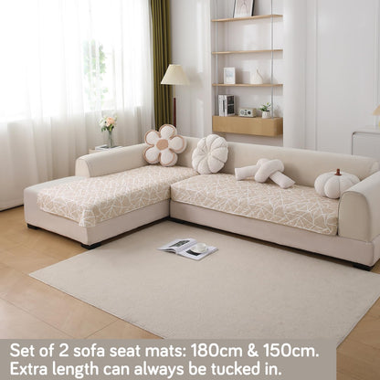 HOKIPO Waterproof Printed Quilted Quick Dry L Shape Sofa Seat Cover Mat, Beige Abstract Geometry