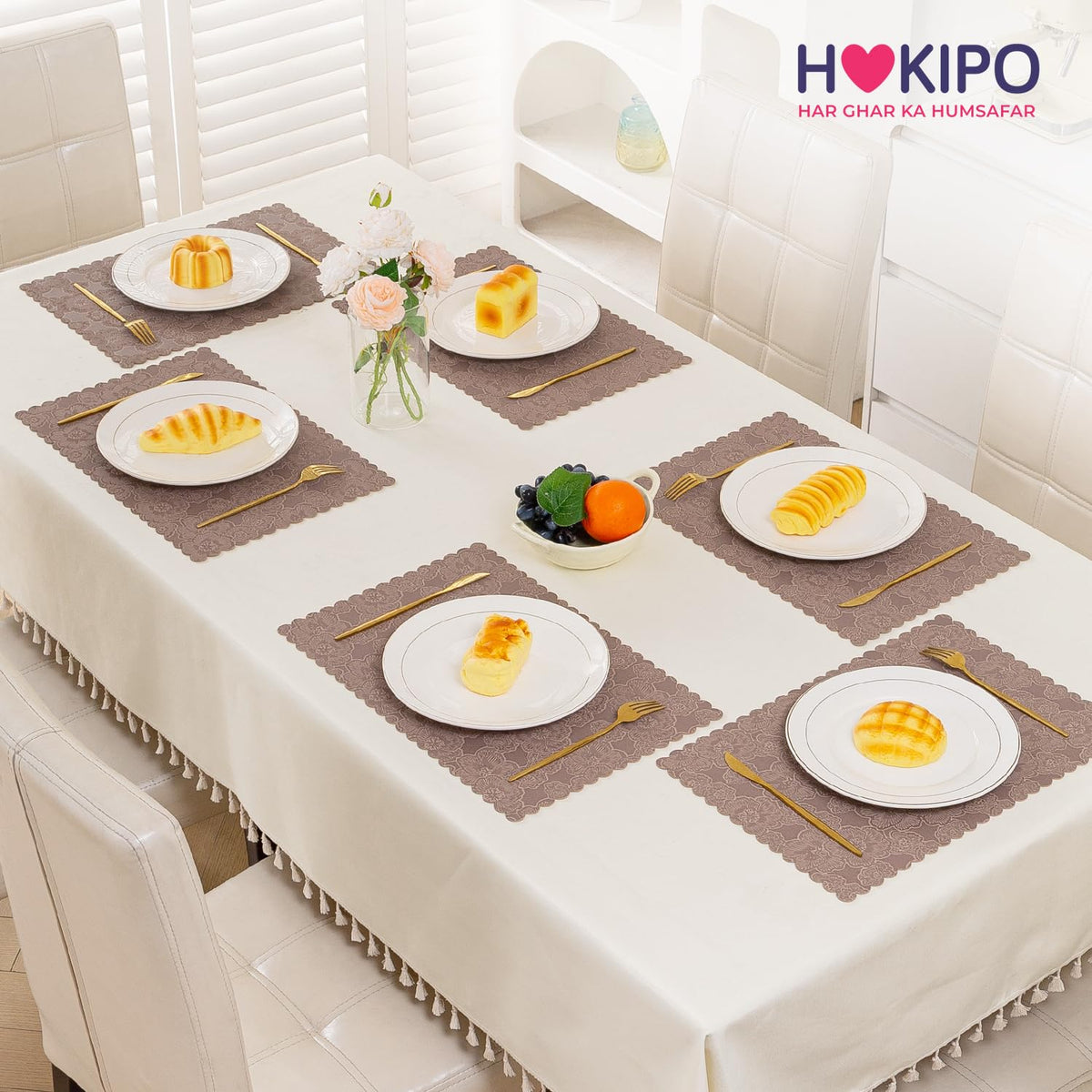 Florista Blush Royal Luxe Faux Leather Mats for Dining Table - Mauve Pink