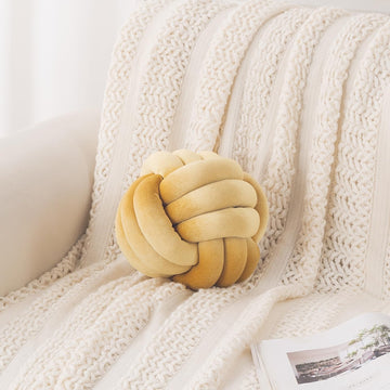 HOKIPO Velvet Knot Ball Cushion for Sofa & Bed, 20 cm, Golden