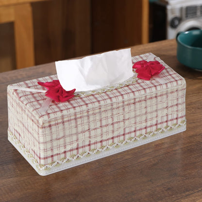 Plastic Tissue Box Holder, Checkered Pink