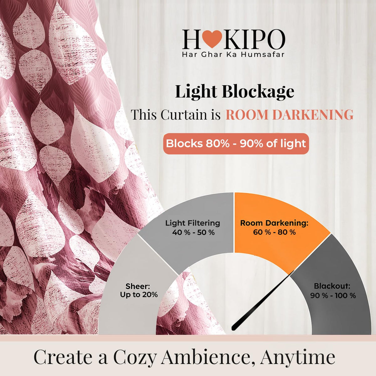 HOKIPO Twilight Curtains, 7 Feet Long - Raindrop Mosaic Rose Pink - image 5