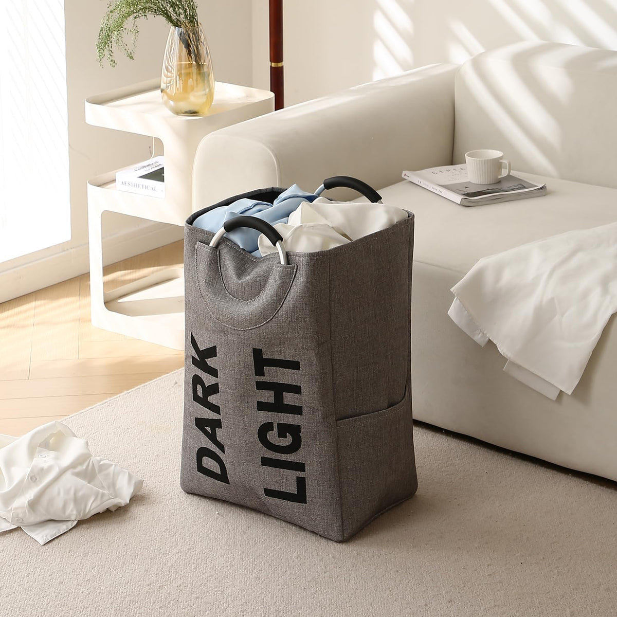 Folding Laundry Bag for Clothes Hamper Basket Collapsible Storage Basket, Grey