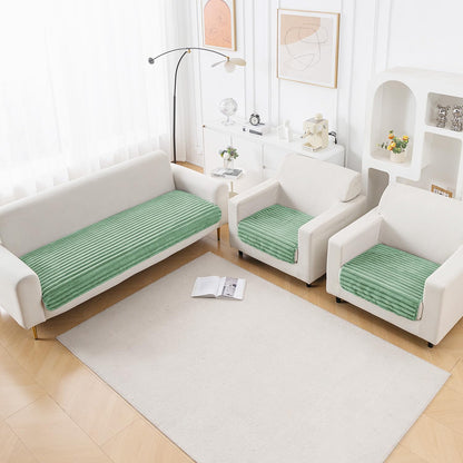 Faux Rabbit Fur Sofa Cover Combination Set, 'Snuggle Fur Series' Sage Green