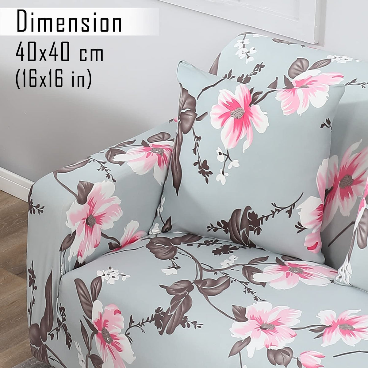 Bluish Grey Floral print zippered sofa cushion covers set of 2