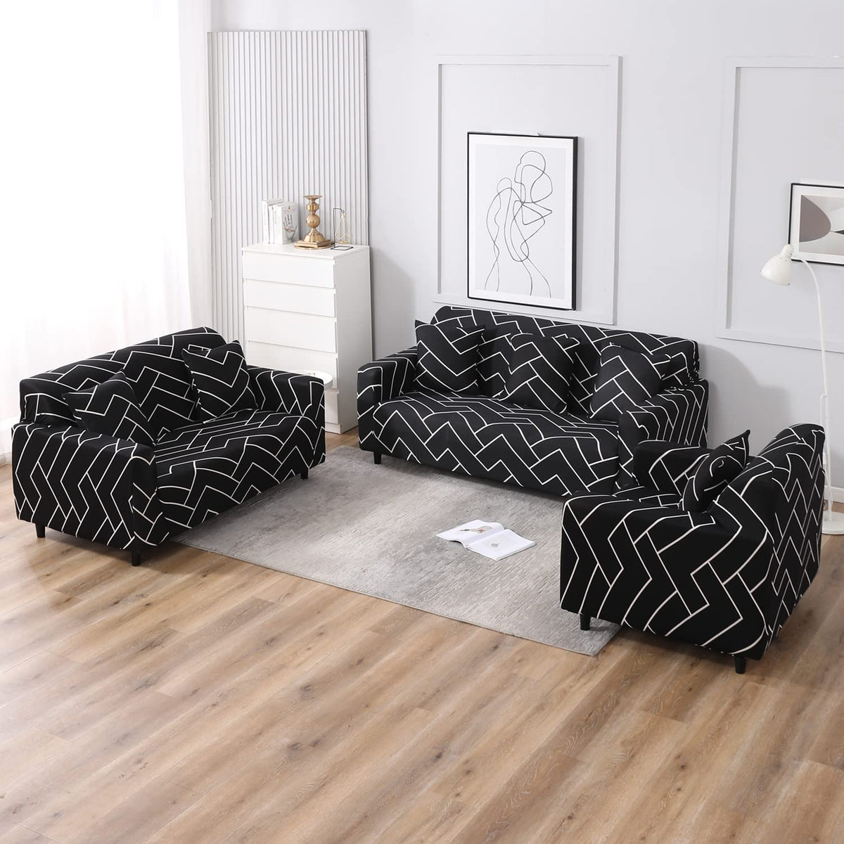Black Chevron Printed zippered square sofa pillow covers