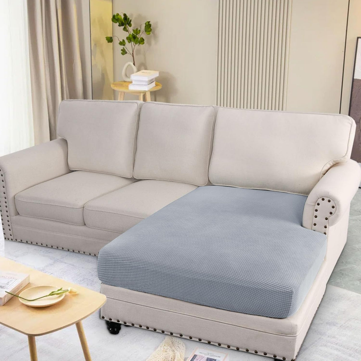 Stretchable Thick Jacquard Textured Seat Cushion Cover for 1/2/3 Seaters / Pieces for Sofa, Light grey