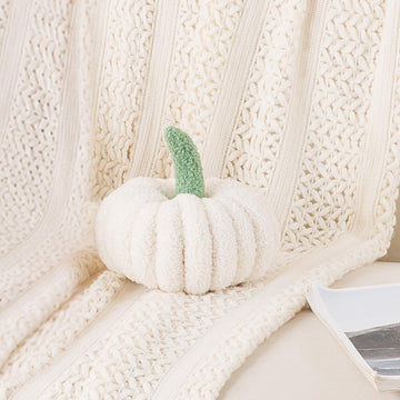 HOKIPO Pumpkin Shaped Throw Pillow for Fall & Party Decor, 20 cm, White