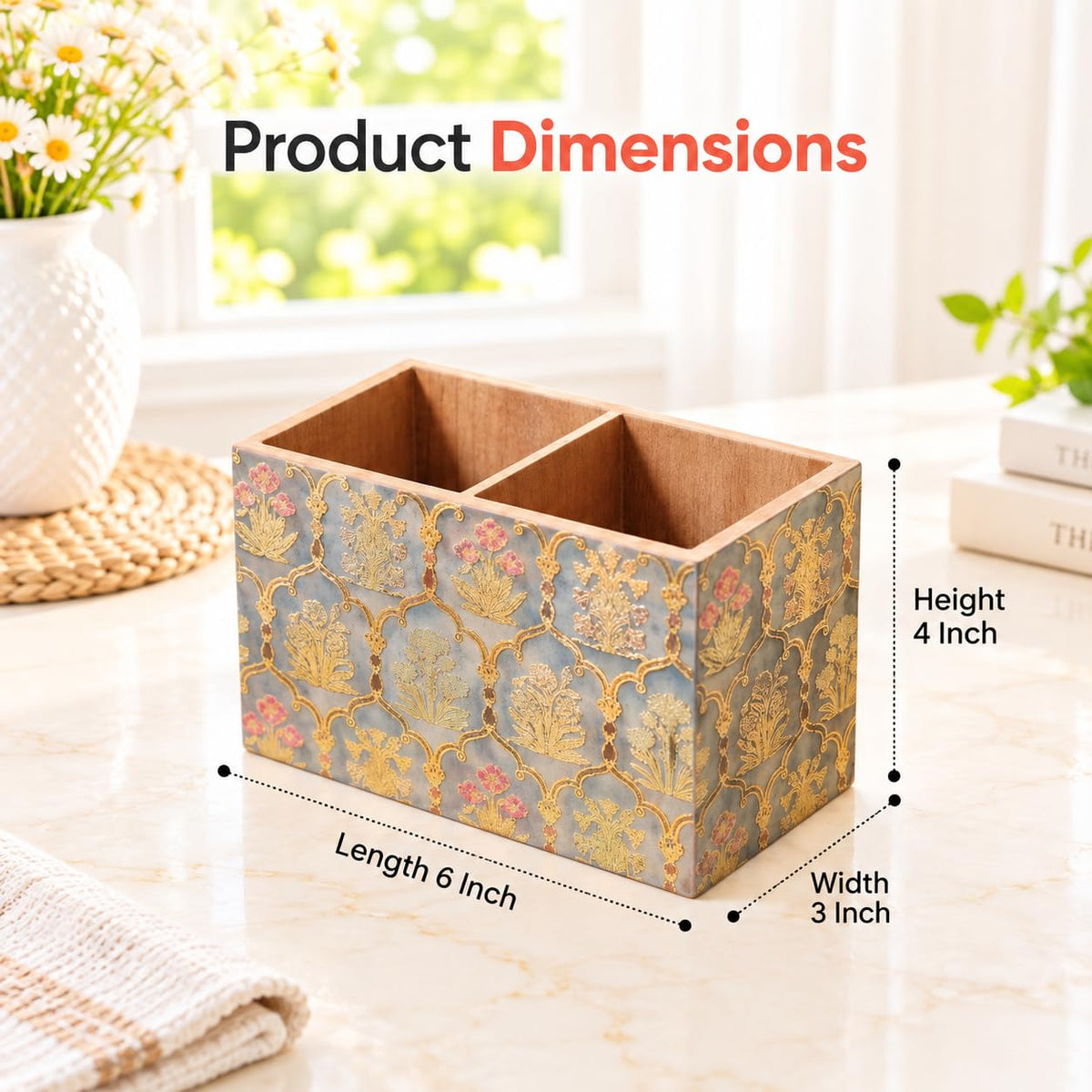 HOKIPO Cutlery Holder for Dining Table, Engineered Wood, Shahi Gulnaar - image 5