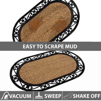 Natural Rubber Coir Doormat with Designer Border, Anti-Slip Rubber Backing, 45x75 cm