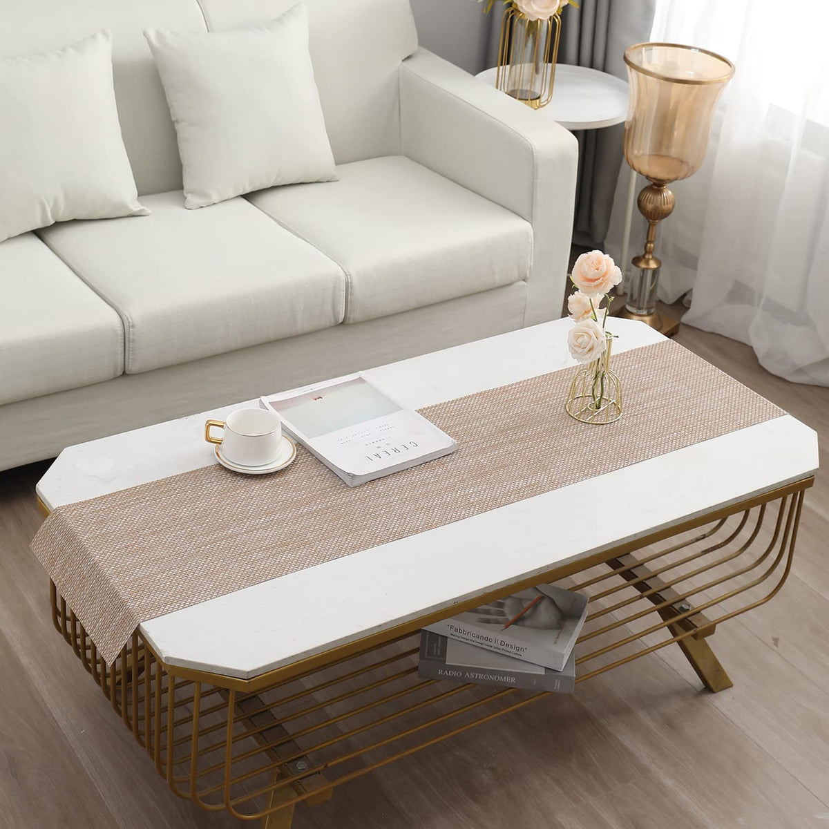Buy Beige Brown Colour PVC Center Tables Runner | HOKIPO