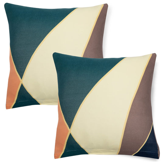 HOKIPO Stretchable Pack of 2 Cushion Cover 16x16, Green Peach Abstarct