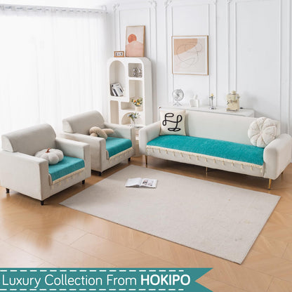 Serenity Tassel Chenille Sofa Cover with Tassel – Ocean Teal