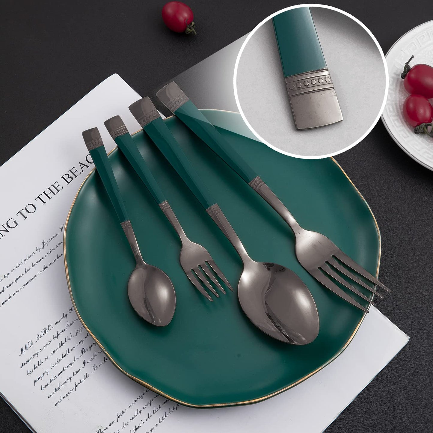 Cutlery Set of 18 / 24 Pcs Stainless Steel Flatware Set, Mirror Finish - Black