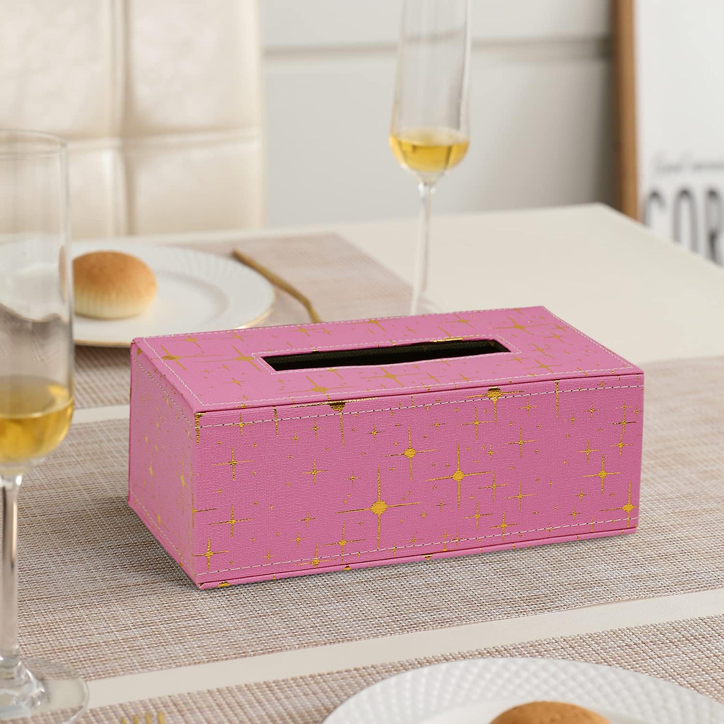 Faux Leather Large Tissue Paper Holder, Dark Pink