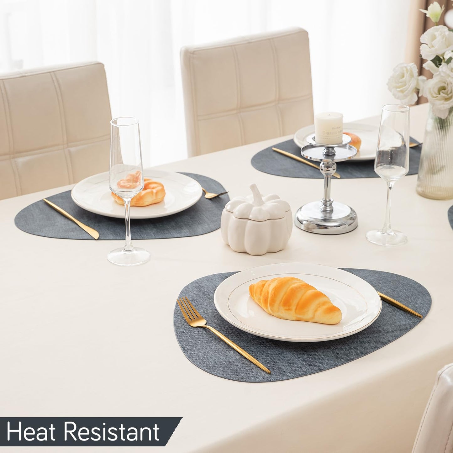 Premium Faux Leather Dining Table Mats, Blue