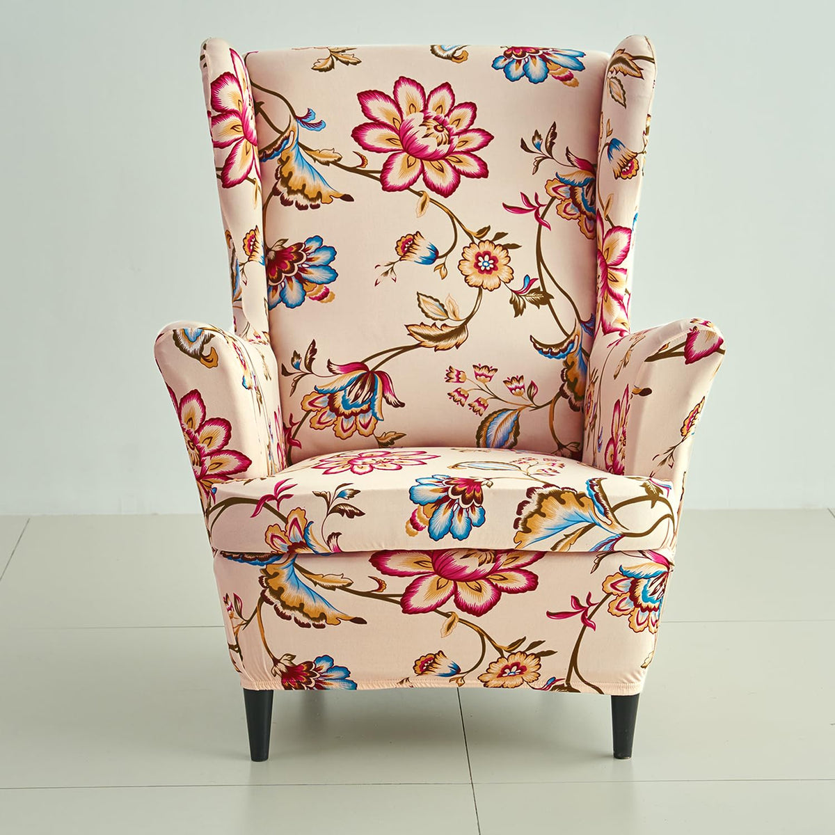 Beach Beige Dahlia stylish Elastic Wing Chair Cover