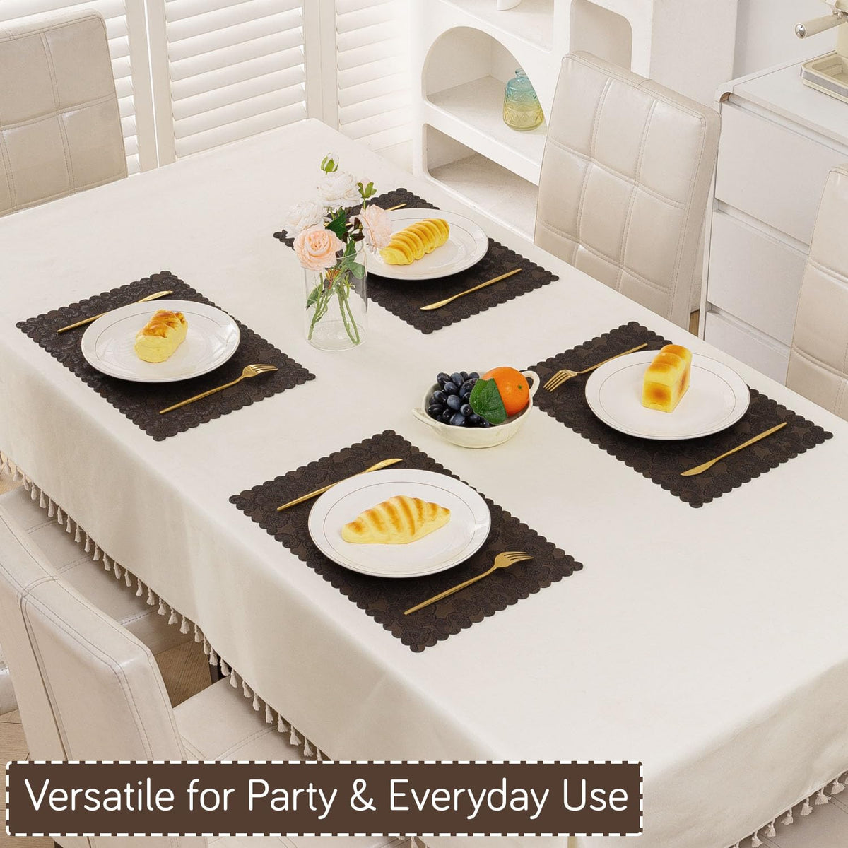 Florista Blush Royal Luxe Faux Leather Mats for Dining Table - Irish Coffee