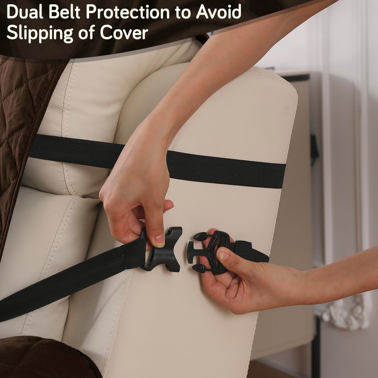 UrbanQuilt Recliner Sofa Slipcover Mat with Dual Belt for 1/2/3 Seater -  Chocolate Brown