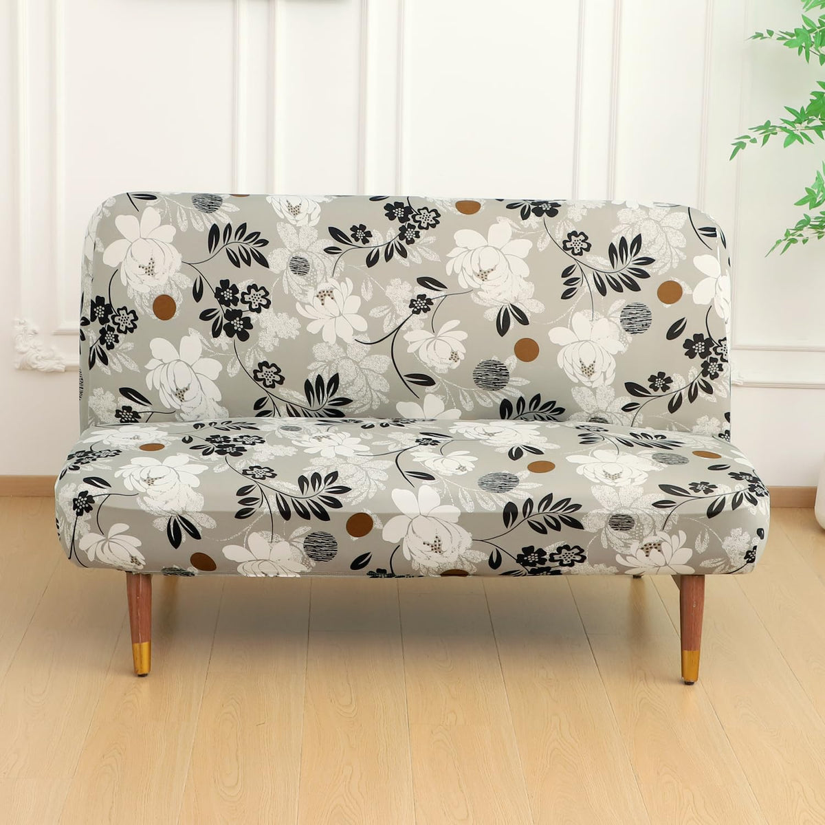 Buy Feather Brown Floral Printed Stretchable Armless Sofa Cover - HOKIPO