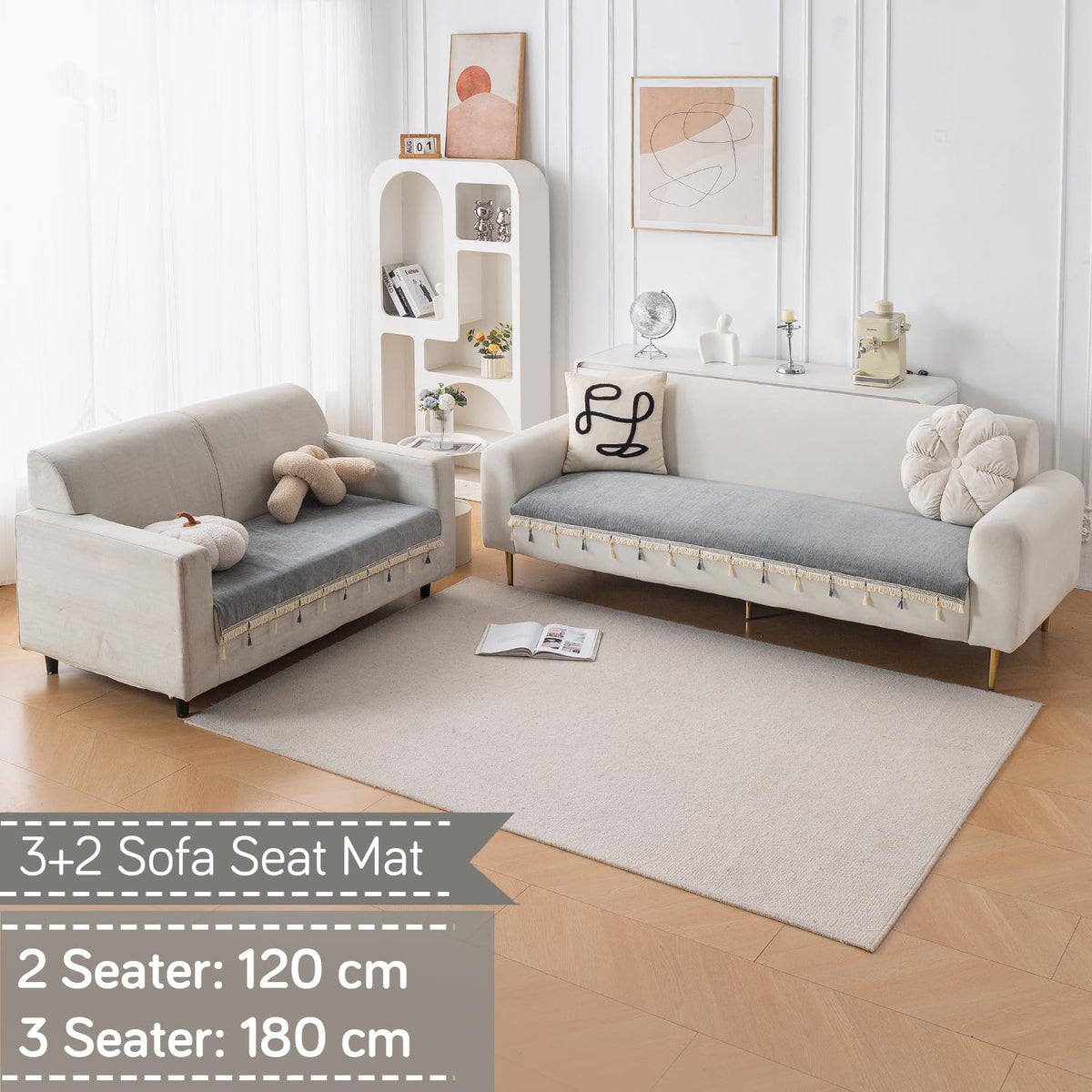 Serenity Tassel Chenille Sofa Cover with Tassel – Glacier Silver
