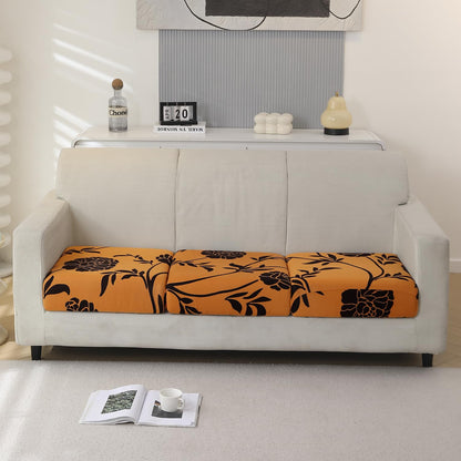 Stretchable 140gsm Printed Seat Couch Cushion Cover for 1/2/3 Seaters / Pieces for Sofa, Copper Brown Floral